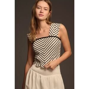 Anthropologie Maeve NWT Square-Neck Cropped Tee, size L, black and white